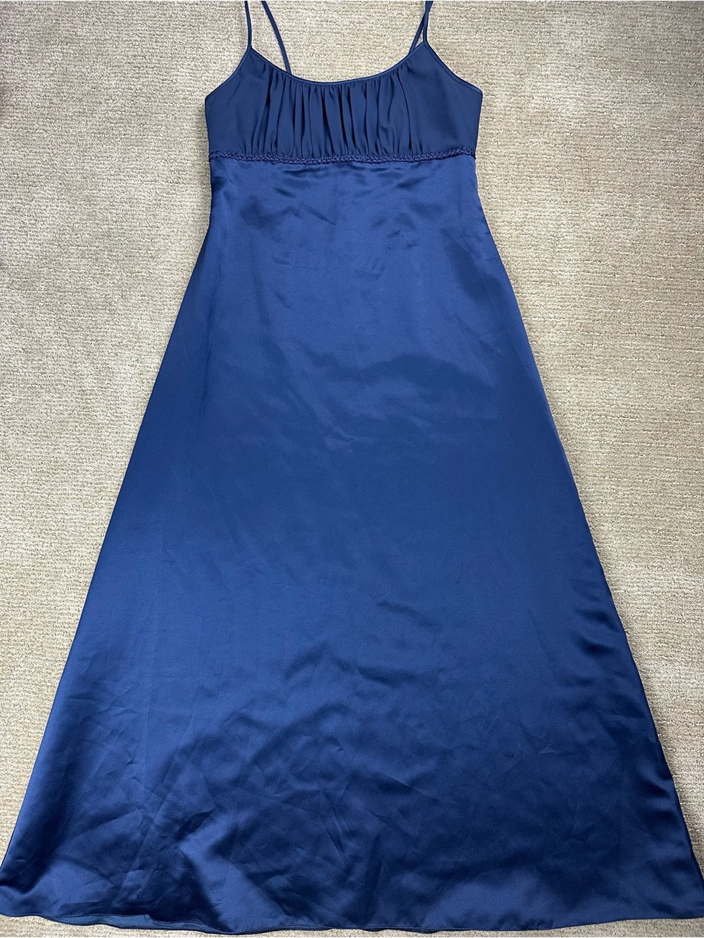 Vintage 90’s Alfred Angelo Blue Satin Gown Prom Formal Maxi Dress Empire Waist 6